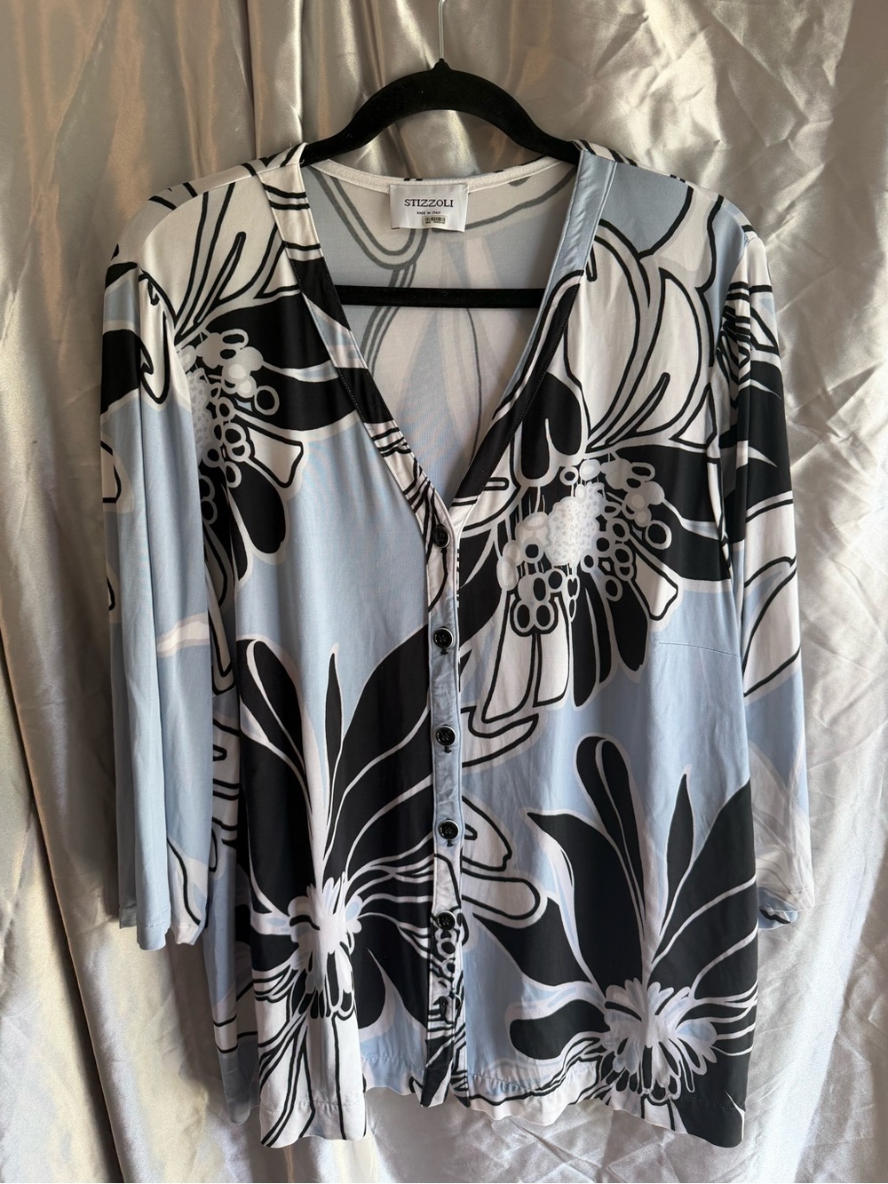 STIZZOLI Women's Light Blue & Black Floral Button-Front Top Size XL